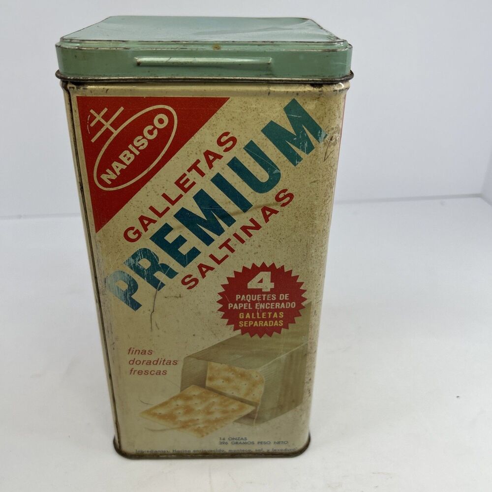 Vintage 1960s Nabisco Premium Saltine Cracker Tin Bilingual English Spanish
